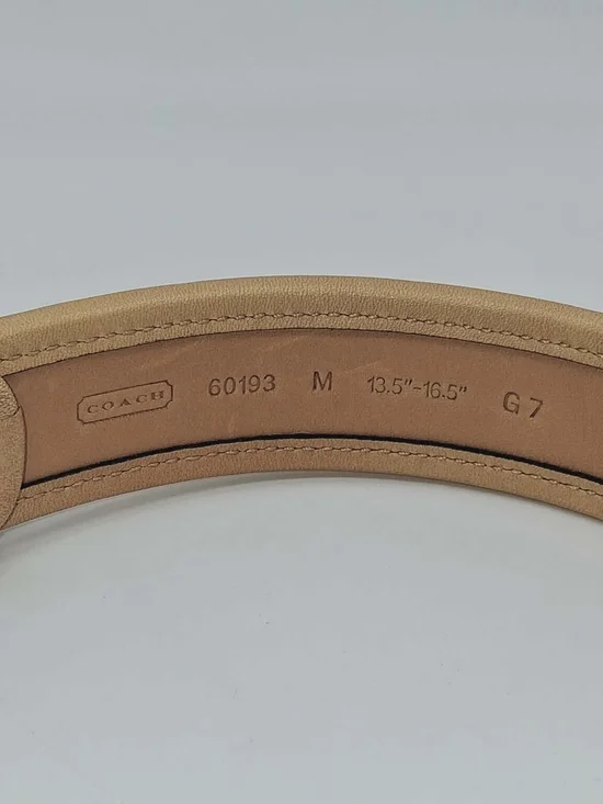 Coach Green and Natural Leather Dog Collar with Brass Medallion - Picture 2 of 9